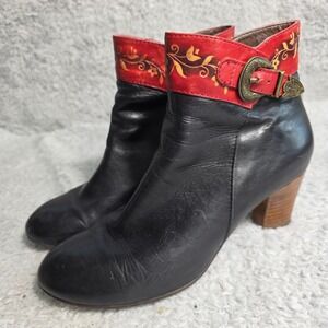 L'Artiste Spring Step Leather Ankle Boots Black Red Floral Women 39 8.5 Good